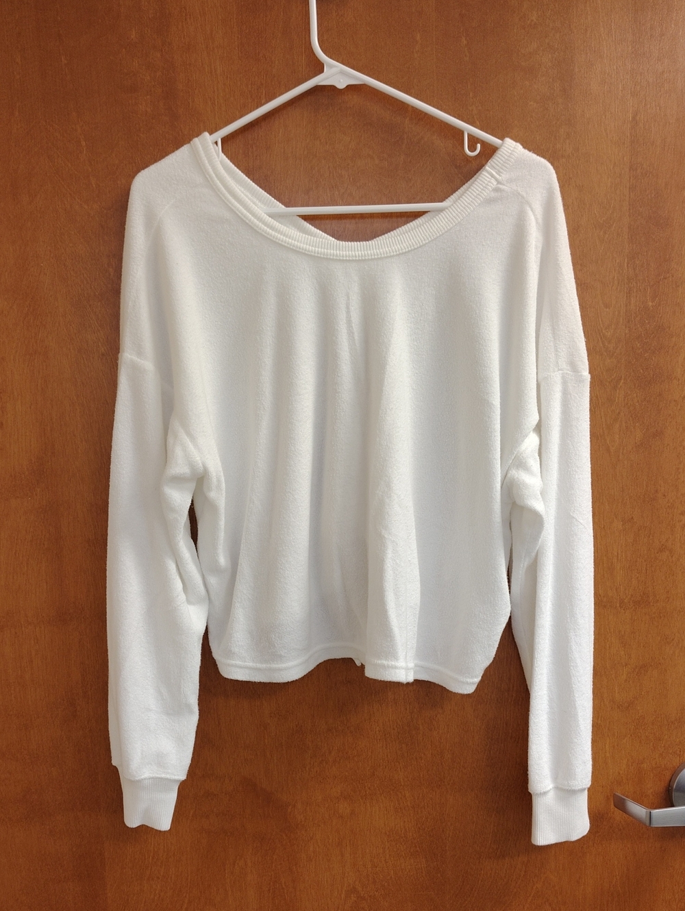 Aerie White Cropped Lightweight Terry Cloth Cinch Sweatshirt